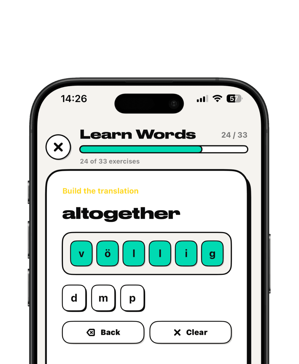 Building a translation in a Vocaland learning exercise