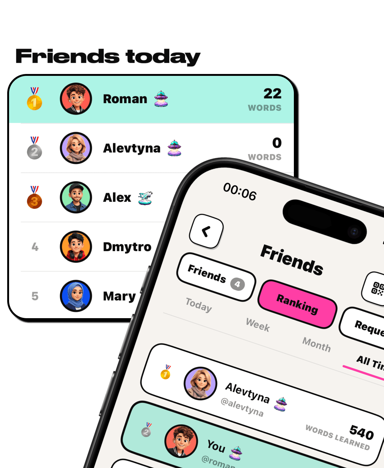Friends leaderboard and ranking in Vocaland